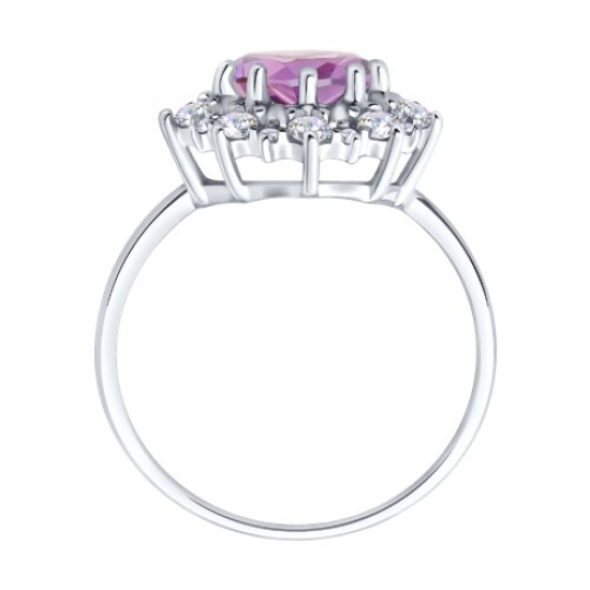 Кольцо из серебра с аметистом и фианитами
