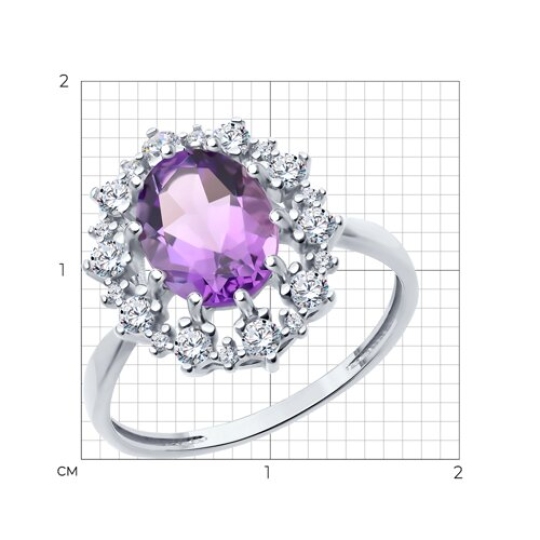 Кольцо из серебра с аметистом и фианитами