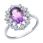 Кольцо из серебра с аметистом и фианитами