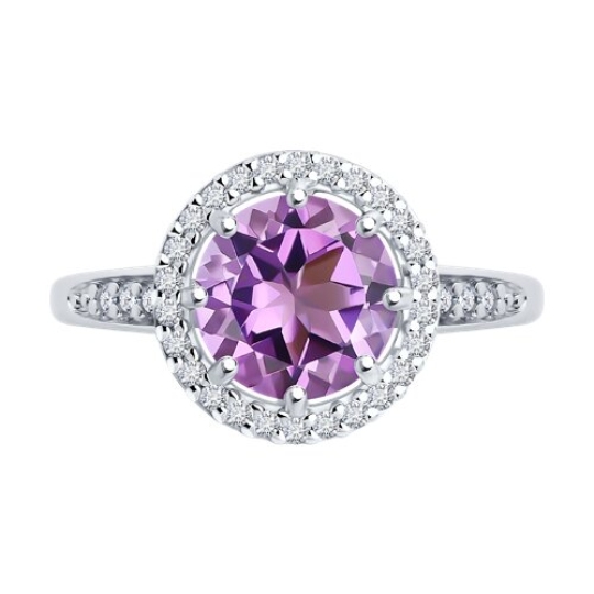 Кольцо из серебра с аметистом и фианитами