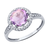 Кольцо из серебра с аметистом и фианитами