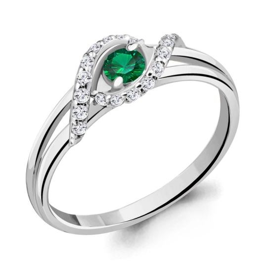 Кольцо из серебра с наноизумрудами и фианитами