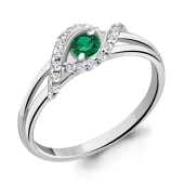 Кольцо из серебра с наноизумрудами и фианитами