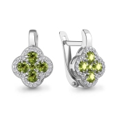 Серьги из серебра с хризолитами и фианитами