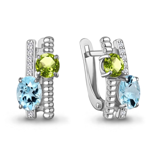 Серьги из серебра с топазами и хризолитами