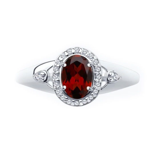 Кольцо из серебра с гранатом и фианитами