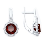 Серьги из серебра с гранатами и фианитами