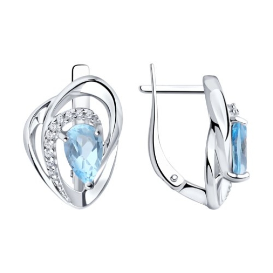 Серьги из серебра с топазами и фианитами