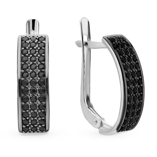 Серьги из серебра с черными фианитами