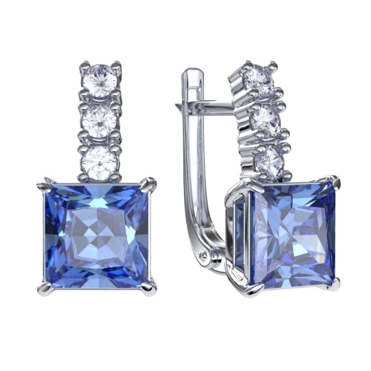 Серьги из серебра с кварцами и фианитами