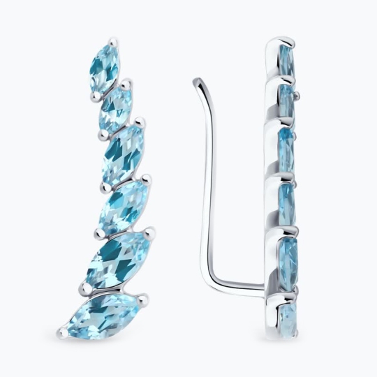 Серьги-эльфы из серебра с топазами