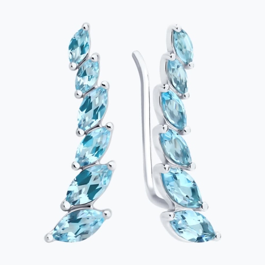 Серьги-эльфы из серебра с топазами