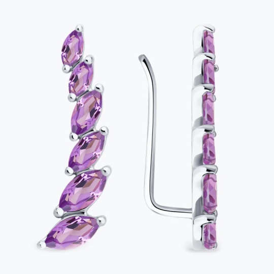 Серьги-эльфы из серебра с аметистами