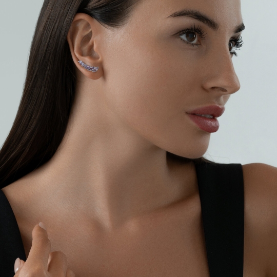 Серьги-эльфы из серебра с аметистами