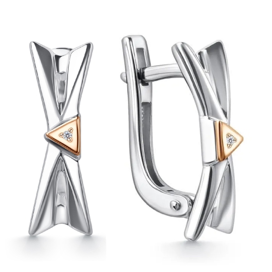 Серьги из серебра с золотыми вставками и бриллиантами