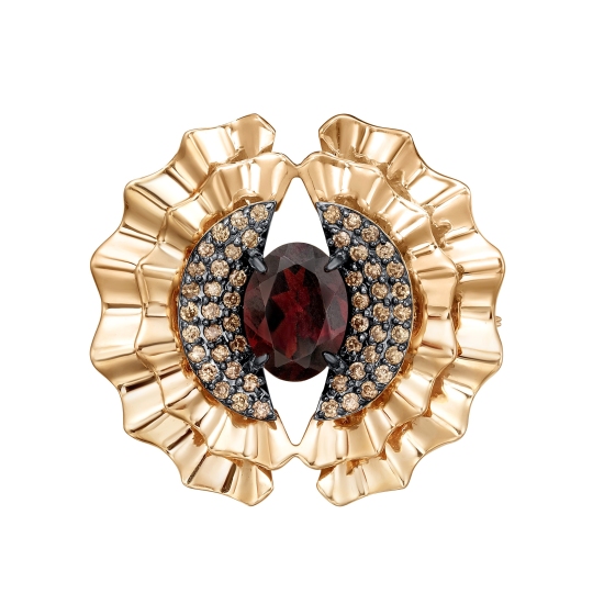 Подвеска-брошь из золота с бриллиантами и гранатом