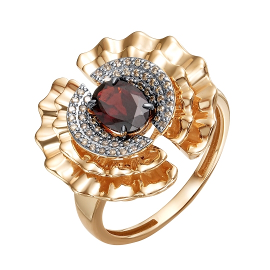 Кольцо из золота с бриллиантами и гранатом