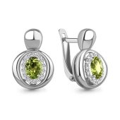 Серьги из серебра с хризолитами и фианитами