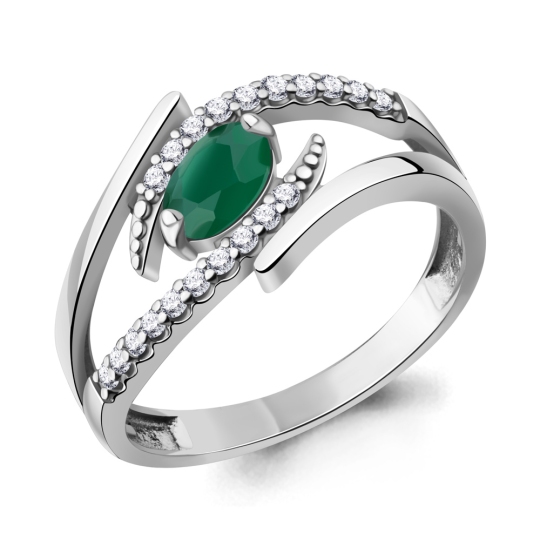 Кольцо из серебра с агатом и фианитами