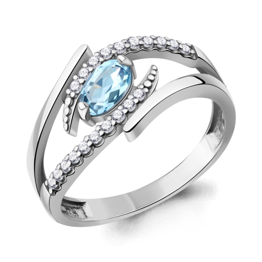 Кольцо из серебра с топазом Swiss и фианитами