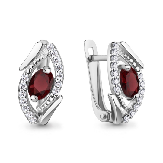 Серьги из серебра с гранатами и фианитами
