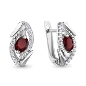 Серьги из серебра с гранатами и фианитами