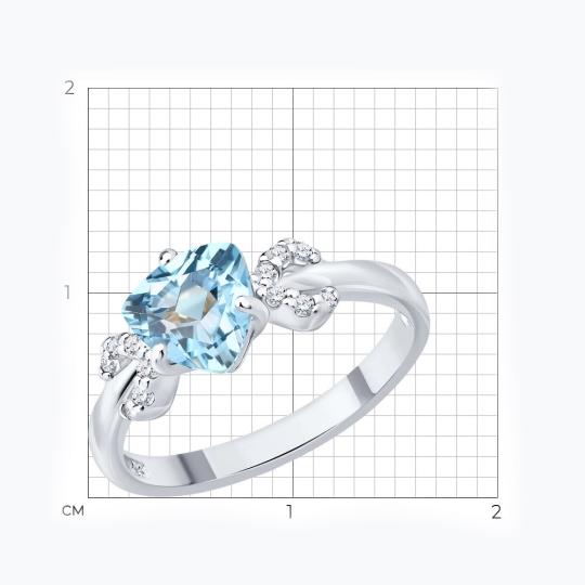 Кольцо из серебра с топазом и фианитами