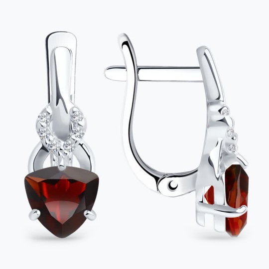 Серьги из серебра с гранатами и фианитами