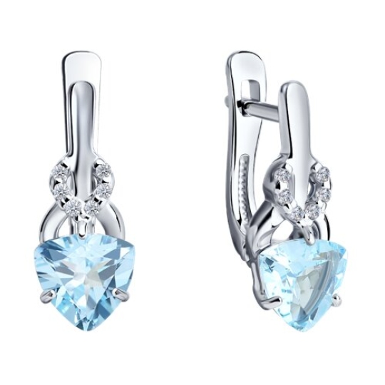 Серьги из серебра с топазами и фианитами