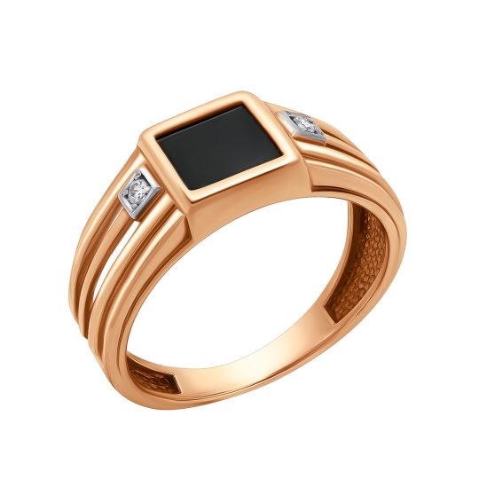 Кольцо-печатка из золота с ониксом и фианитами