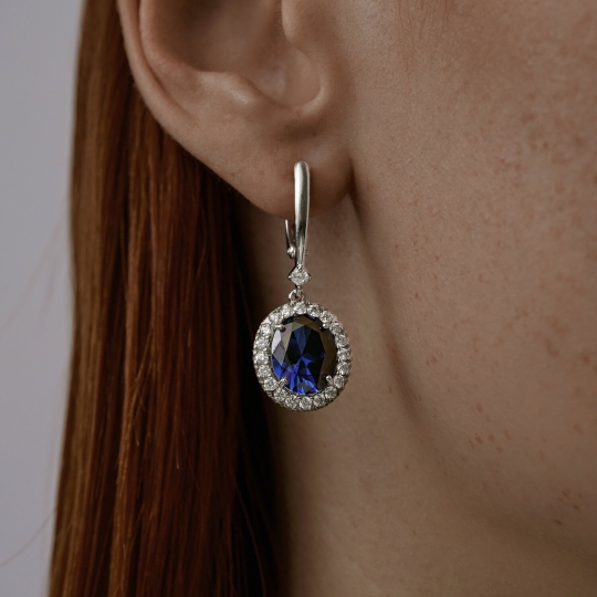 Серьги из серебра с корундами и фианитами