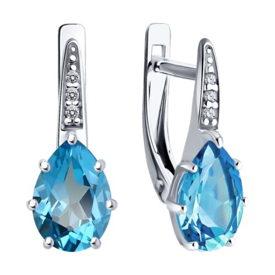 Серьги из серебра с топазами Swiss  и фианитами