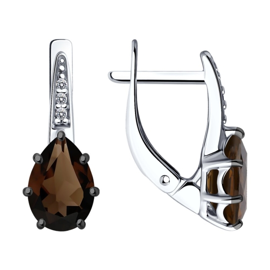 Серьги из серебра с раухтопазами и фианитами