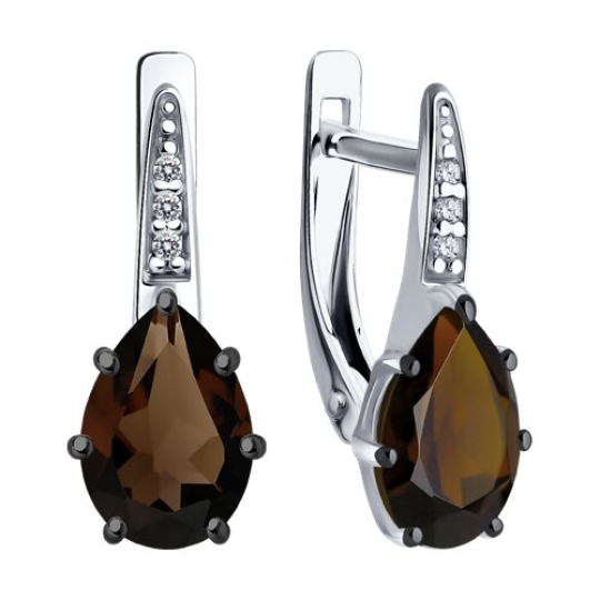 Серьги из серебра с раухтопазами и фианитами