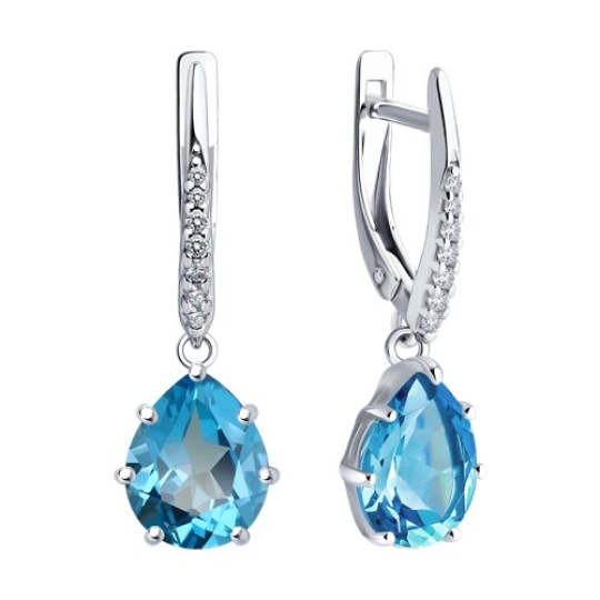 Серьги из серебра с топазами Swiss и фианитами