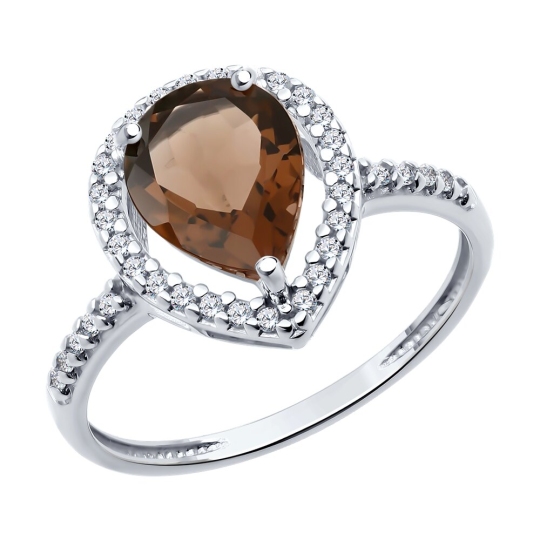 Кольцо из среебра с раухтопазом и фианитами