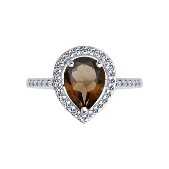 Кольцо из среебра с раухтопазом и фианитами