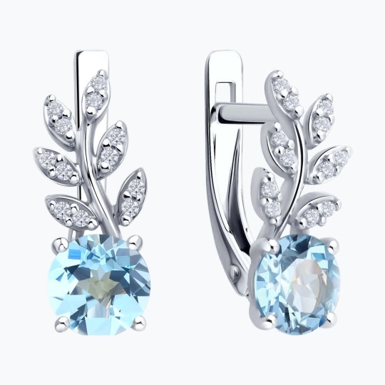 Серьги из серебра с топазами и фианитами