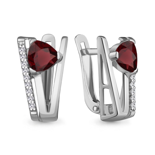 Серьги из серебра с гранатами и фианитами