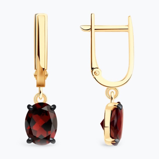 Серьги из серебра с позолотой и гранатами