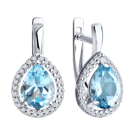 Серьги из серебра с топазами и фианитами