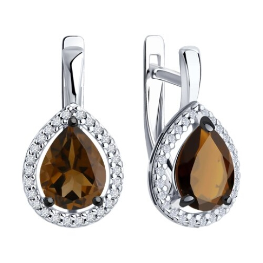 Серьги из серебра с раухтопазами и фианитами