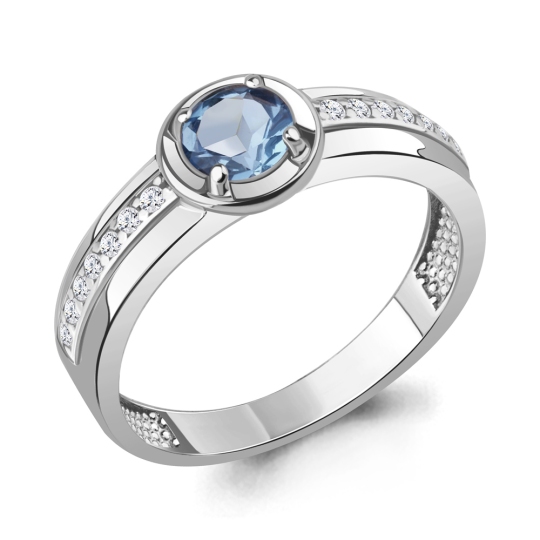 Кольцо из серебра с топазом Swiss и фианитами