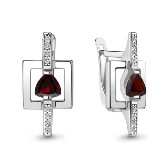 Серьги из серебра с гранатами и фианитами