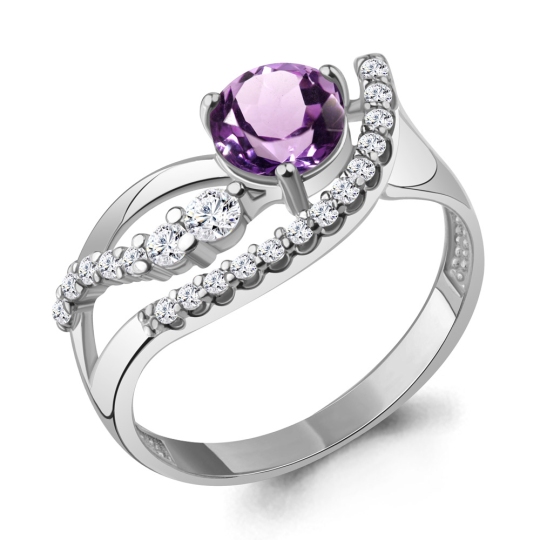 Кольцо из серебра с аметистом и фианитами