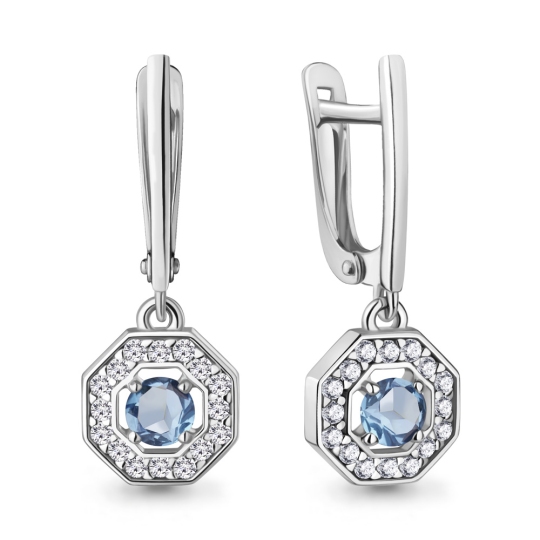 Серьги из серебра с топазами Swiss и фианитами
