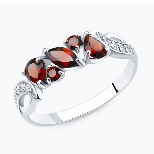Кольцо из серебра с гранатами и фианитами