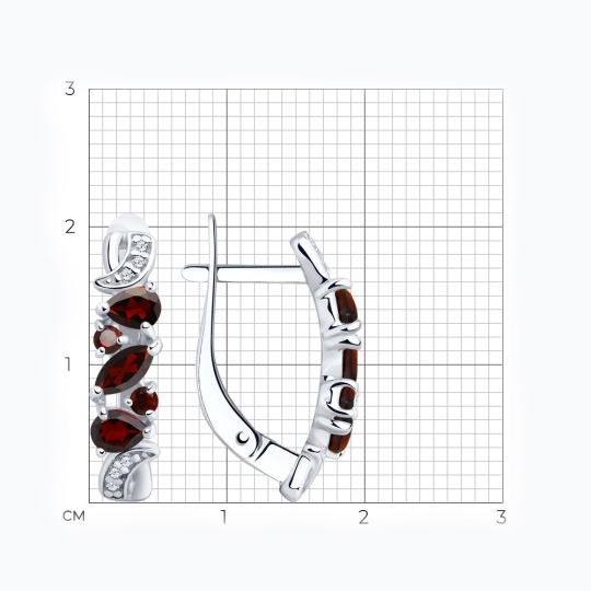 Серьги из серебра с гранатами и фианитами