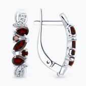 Серьги из серебра с гранатами и фианитами