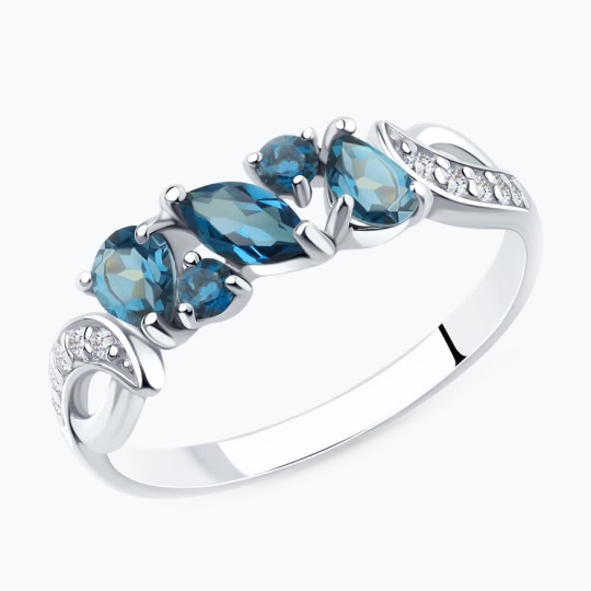 Кольцо из серебра с топазами London и фианитами